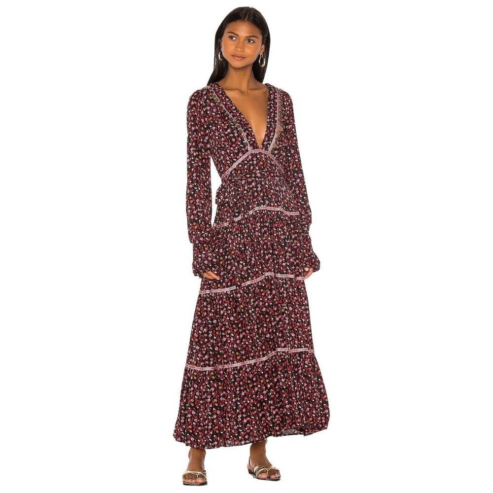 FREE PEOPLE Sz 0 What A Feeling Take A Little Time Midi Maxi Dress Floral Black